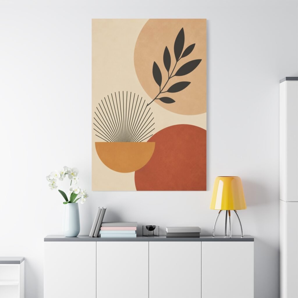 Abstract Boho Leaf Canvas — Earth Tones Minimal Wall Art
