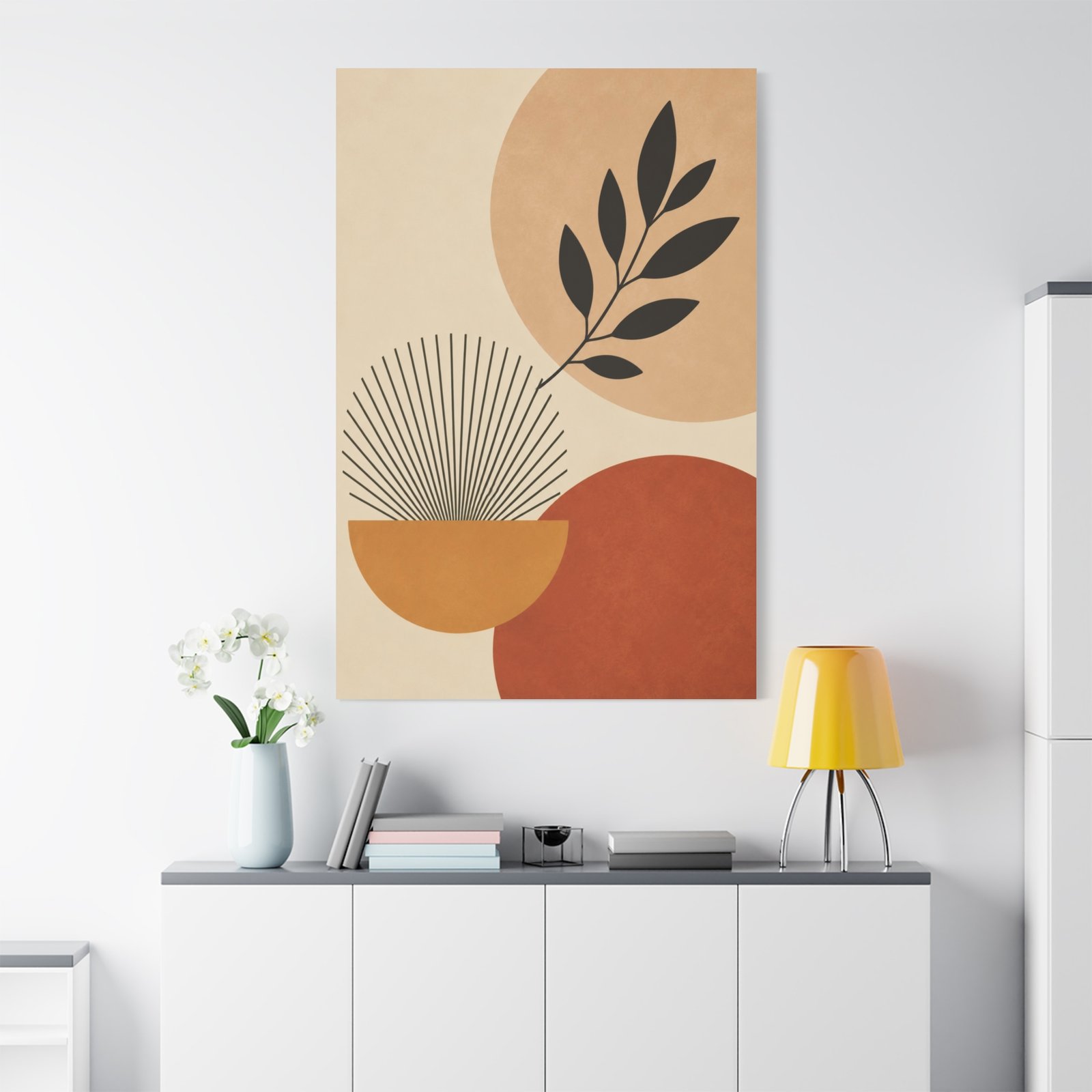 Abstract Boho Leaf Canvas — Earth Tones Minimal Wall Art - Image 1