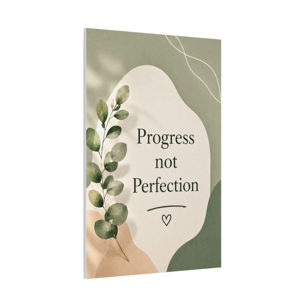 Progress Not Perfection Canvas Wall Art — Motivational Botanical Quote Print