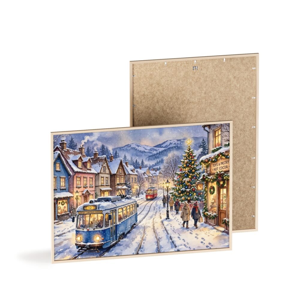 Christmas Vintage Street Poster with Wooden Frame