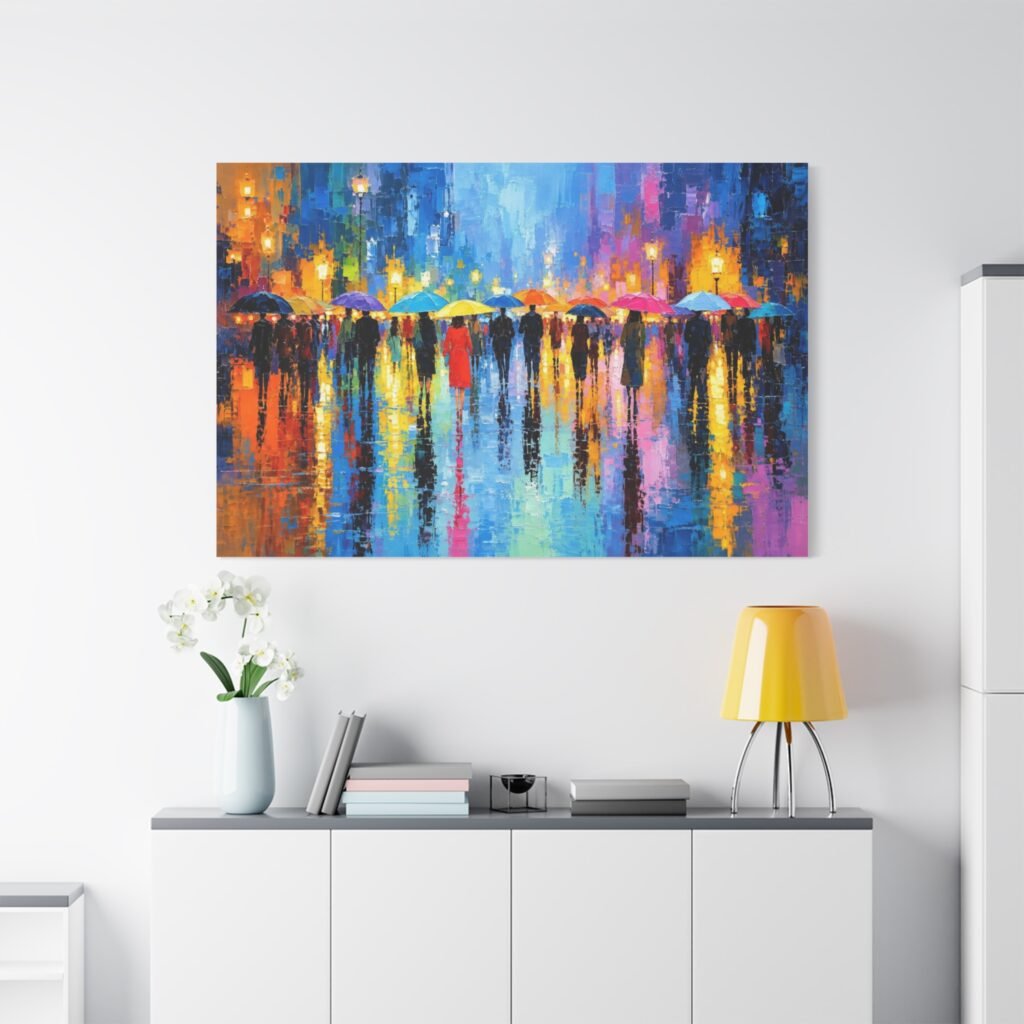 Colorful City Rainscape Matte Canvas Print — Stretched 1.25" Wall Art
