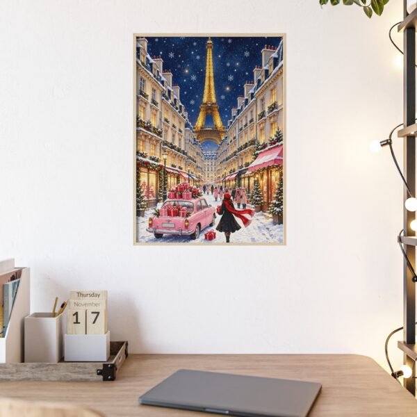 Paris Christmas Street Poster with Wooden Frame — Eiffel Tower Holiday Wall Art - Image 2