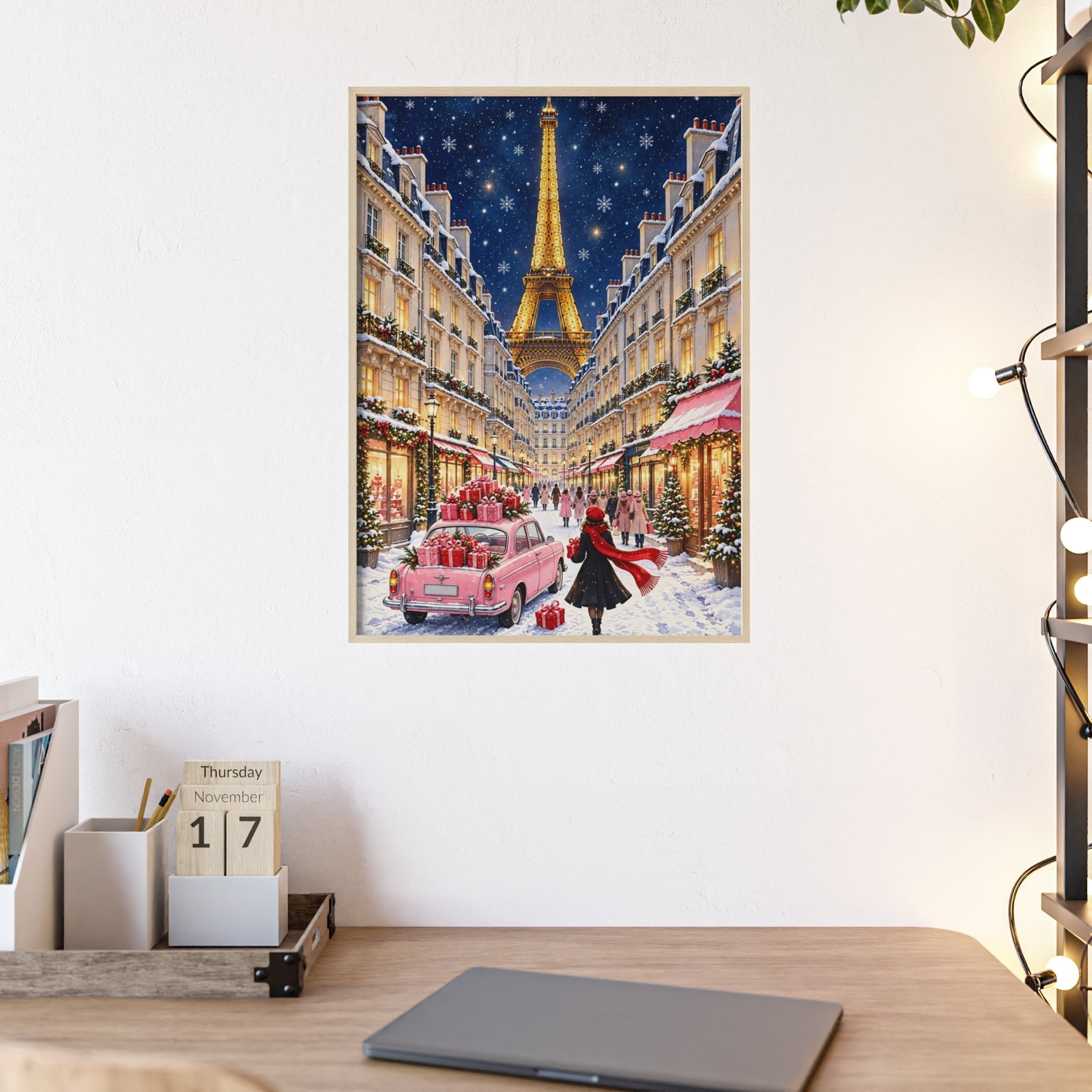 Paris Christmas Street Poster with Wooden Frame — Eiffel Tower Holiday Wall Art - Image 2