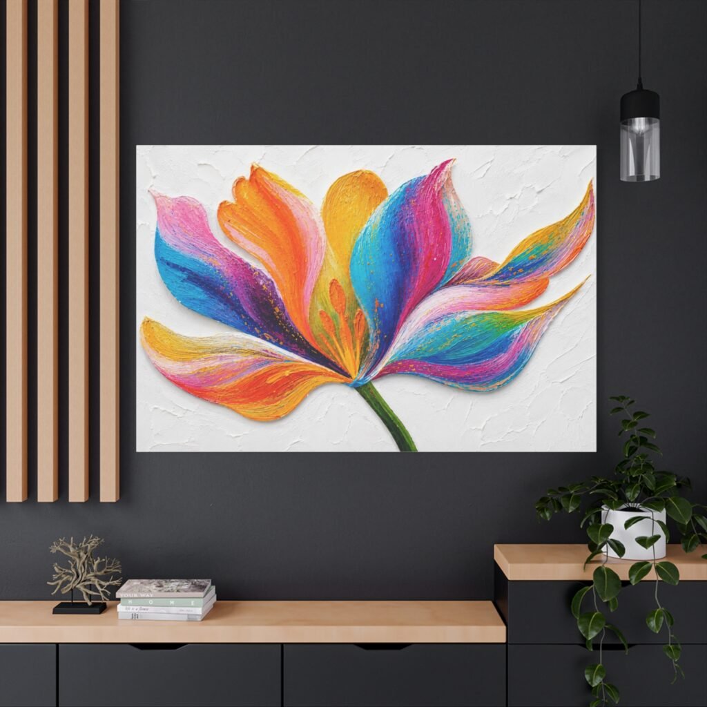 Colorful Floral Canvas Wall Art — Vibrant Rainbow Petal Painting on Matte Stretched Canvas