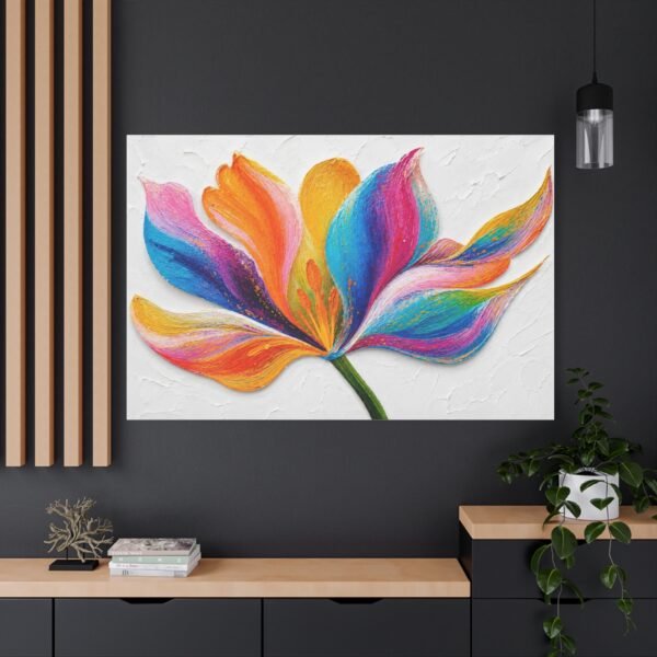 Colorful Floral Canvas Wall Art — Vibrant Rainbow Petal Painting on Matte Stretched Canvas - Image 4