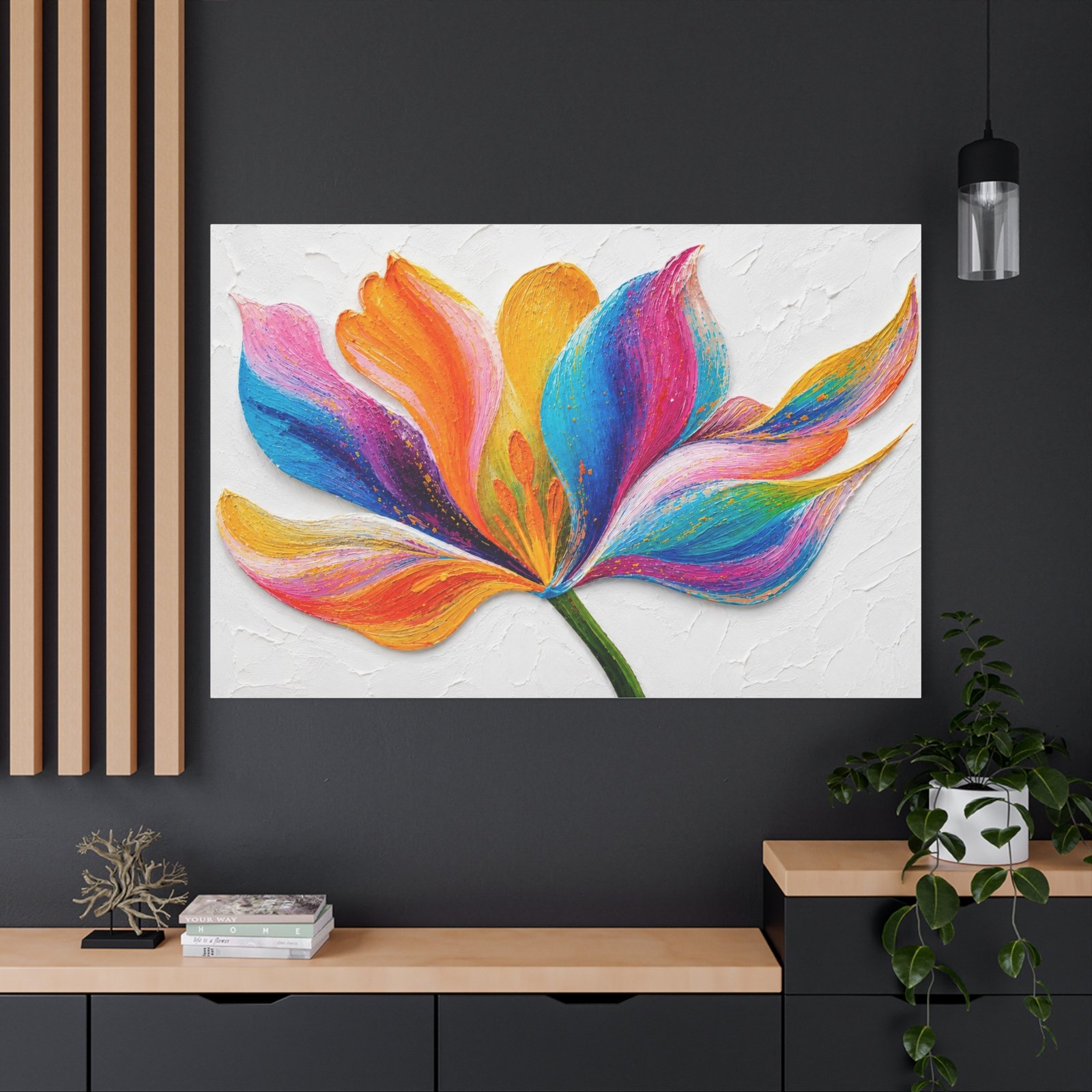 Colorful Floral Canvas Wall Art — Vibrant Rainbow Petal Painting on Matte Stretched Canvas - Image 4