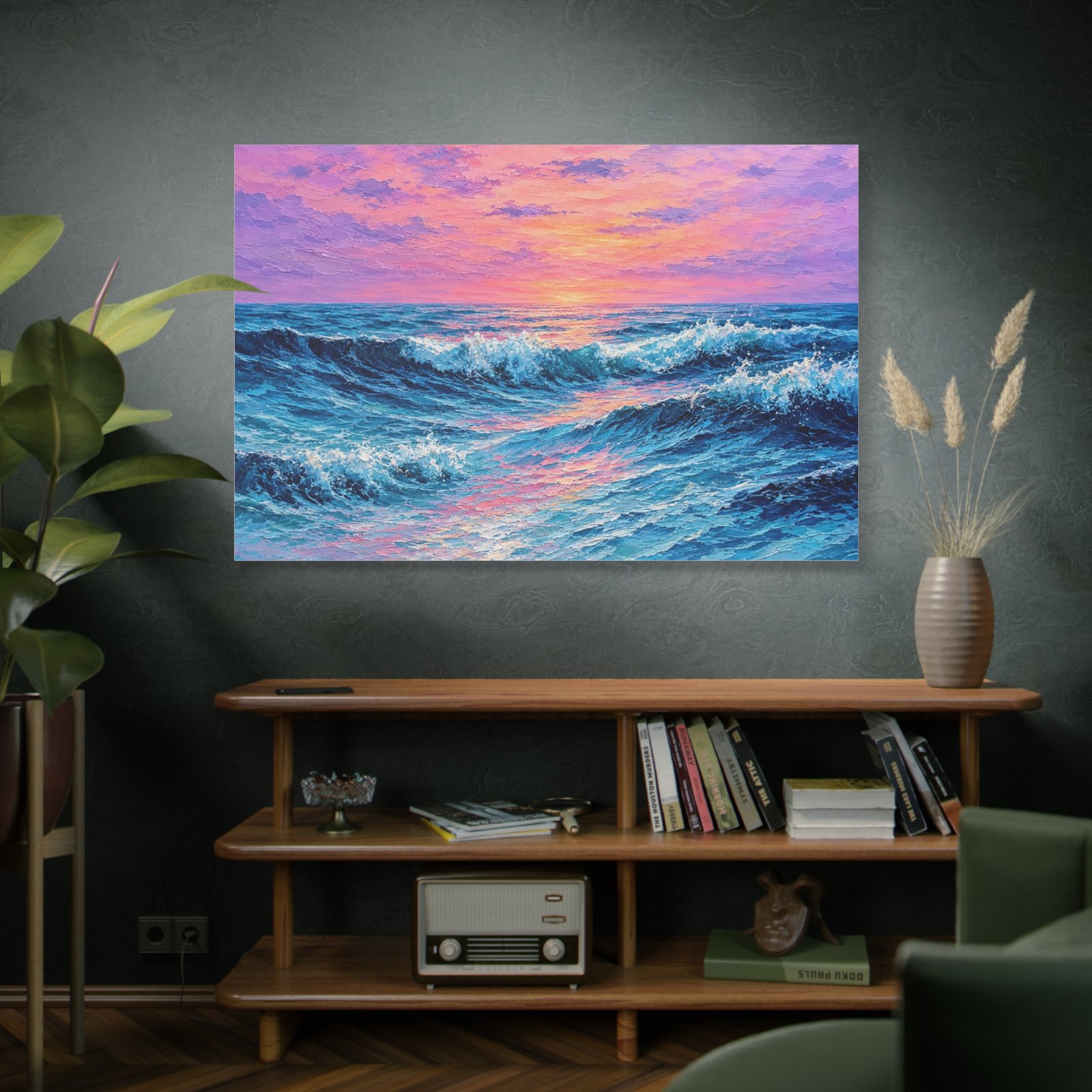 Ocean Sunset Waves Matte Stretched Canvas - Image 5
