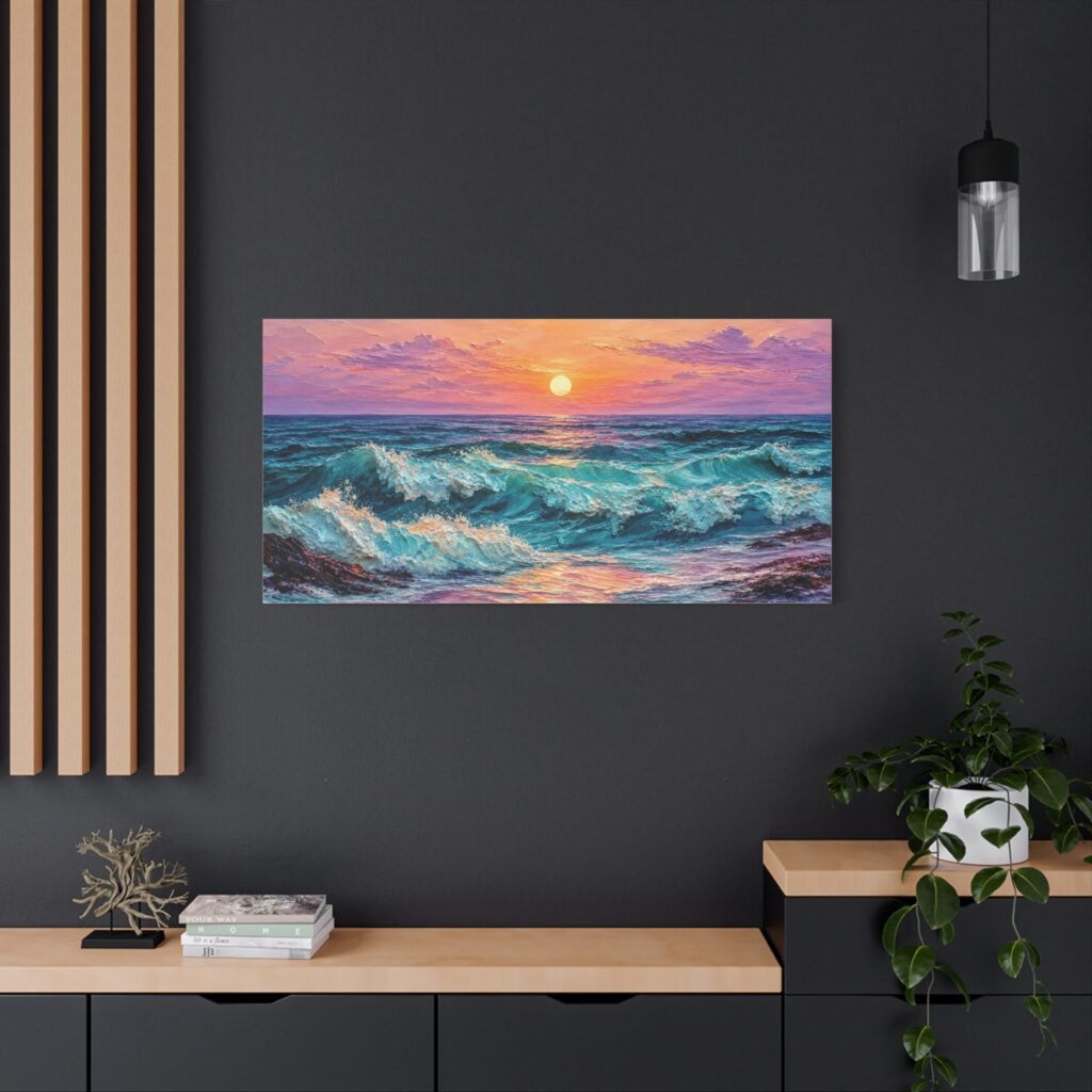 Sunset Ocean Waves Matte Canvas Print — Seaside Beach Wall Art