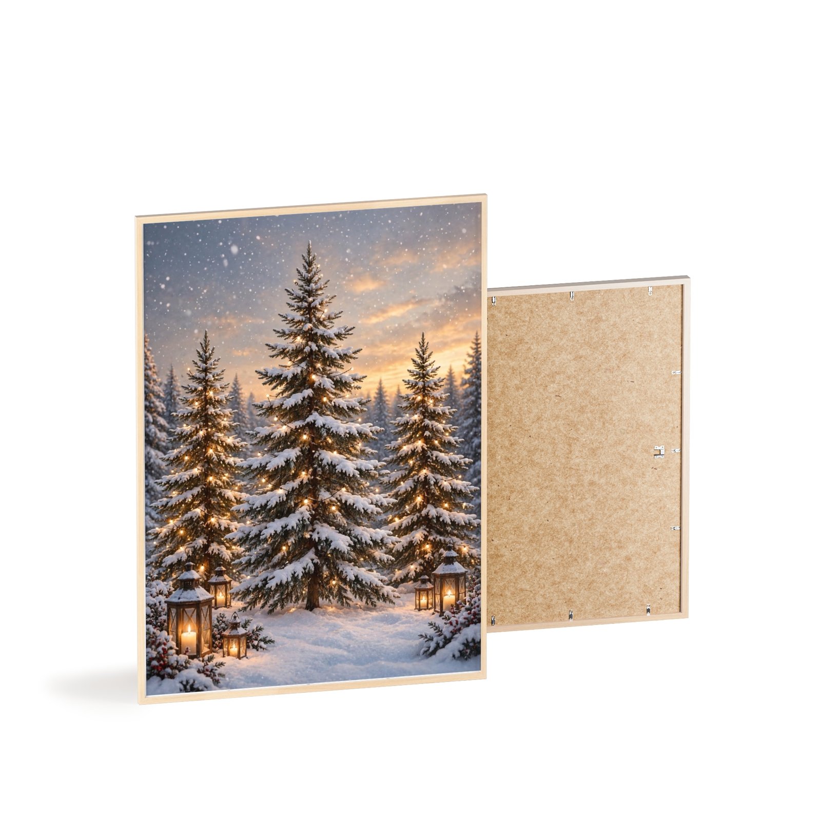 Winter Lantern Forest Poster with Wooden Frame — Snowy Pine Holiday Wall Art - Image 4