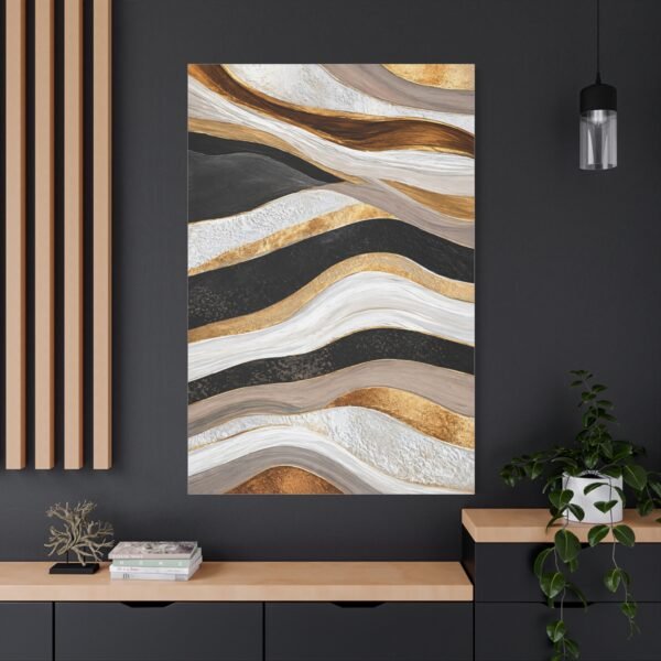 Abstract Gold & Black Wave Matte Canvas Art – Stretched 1.25" - Image 4