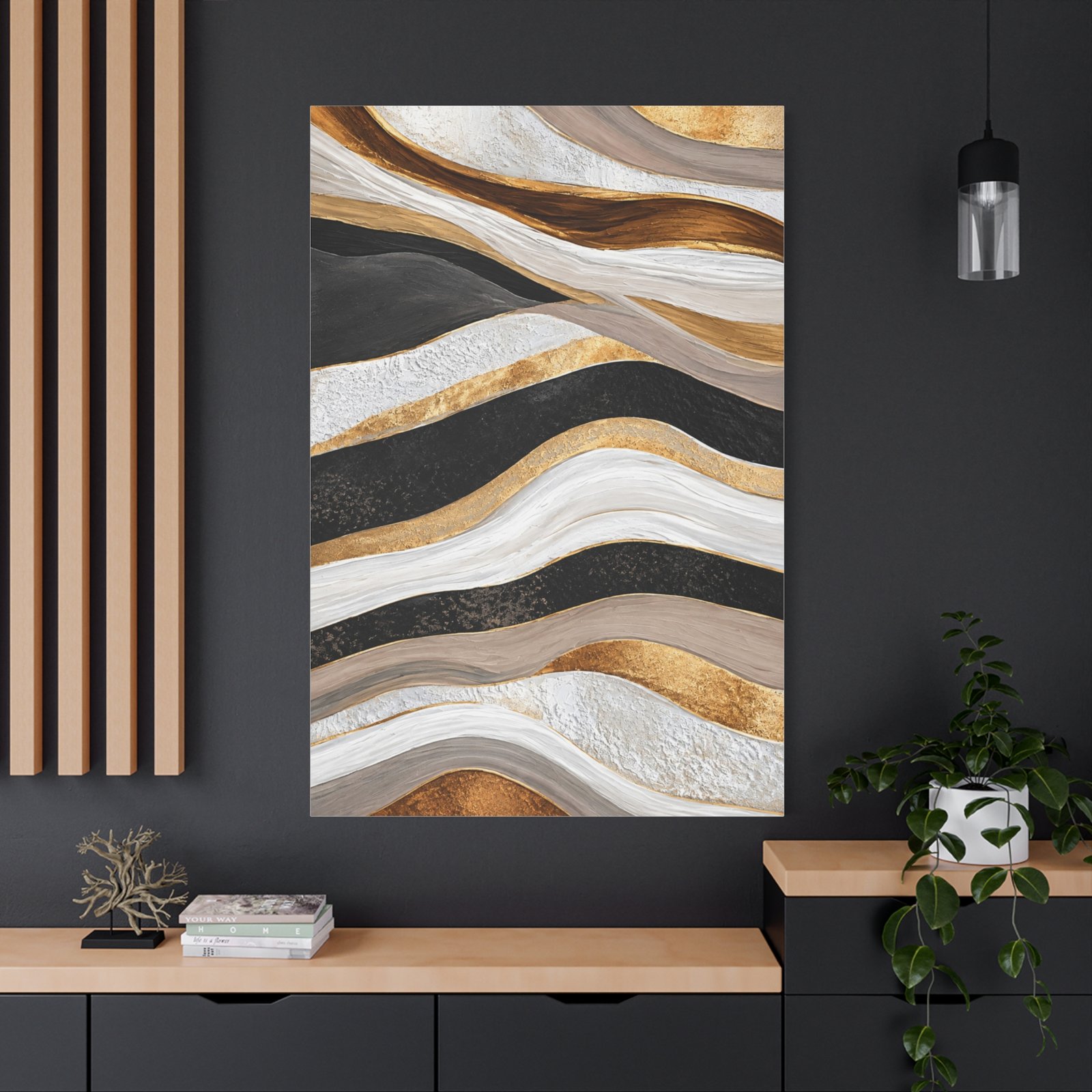 Abstract Gold & Black Wave Matte Canvas Art – Stretched 1.25" - Image 4