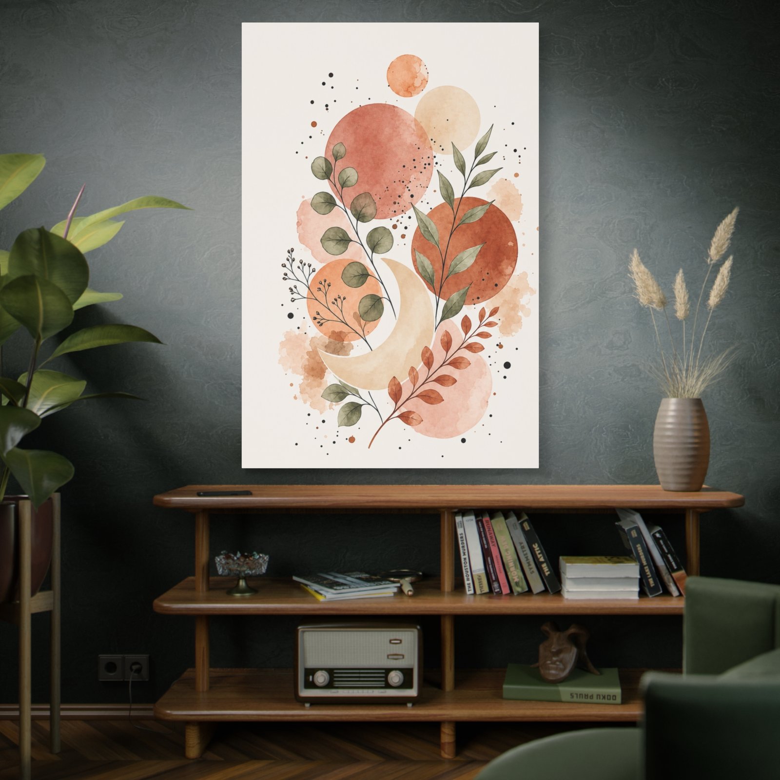 Boho Moon & Foliage Matte Canvas Wall Art - Image 5