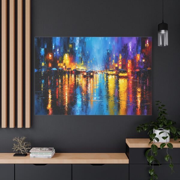 City Lights Rainy Night Matte Canvas Wall Art — Vibrant Urban Landscape Painting - Image 4