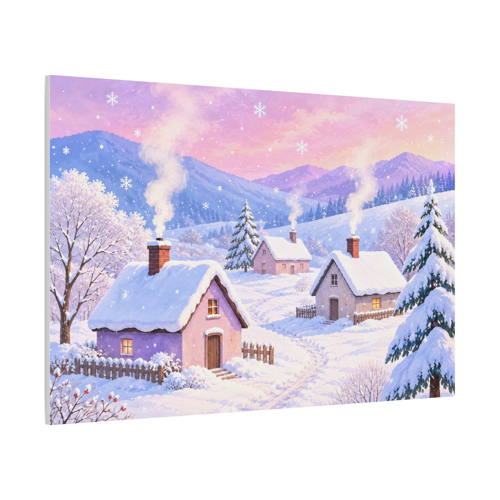Winter Cottage Canvas Wall Art – Snowy Village Landscape Matte Stretched Print - Image 2