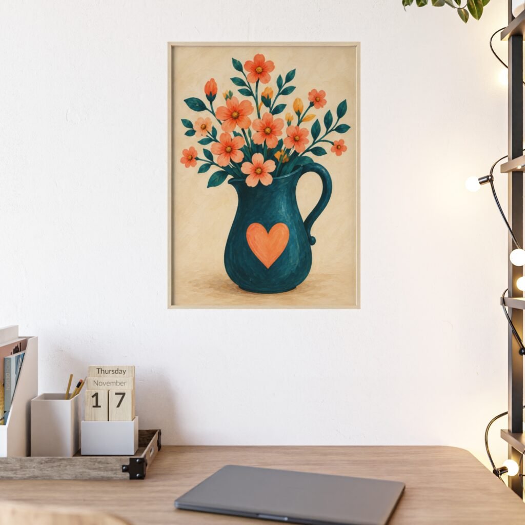 Framed Floral Poster — Heart Pitcher Bouquet Wall Art