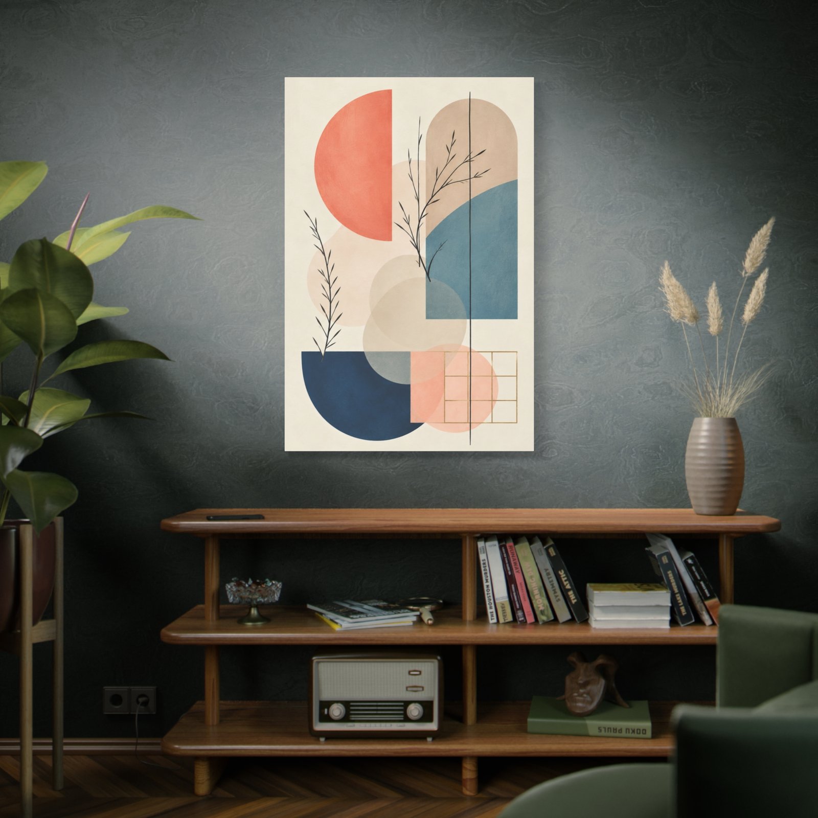 Abstract Geometric Canvas Wall Art — Modern Pastel Shapes with Botanical Line Accents - Image 5