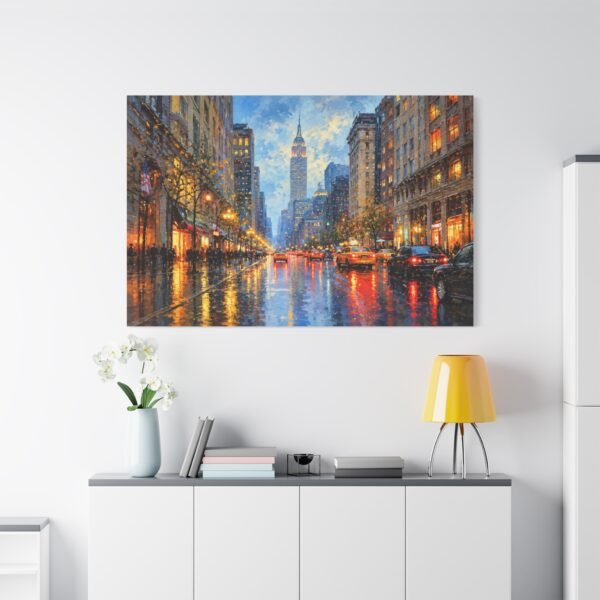 City Rainscape Canvas Print — NYC Evening Street Scene Matte Stretched Wall Art - Image 3