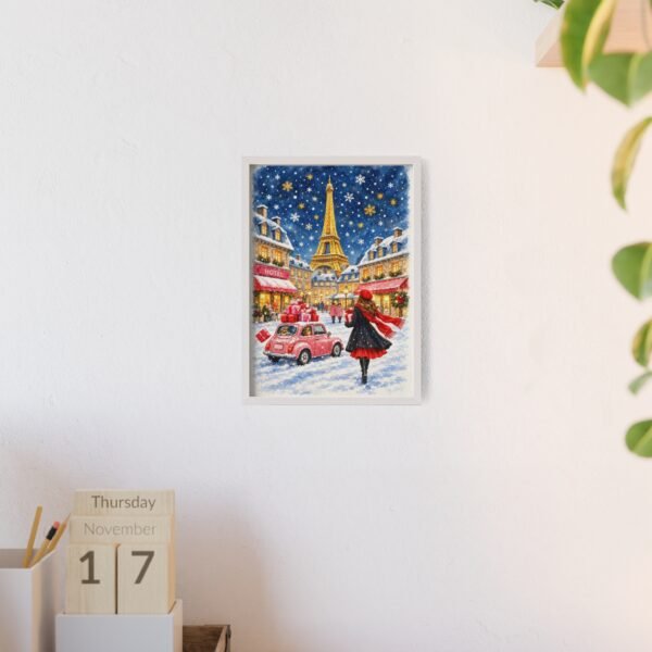 Paris Winter Holiday Poster with Wooden Frame — Eiffel Tower Christmas Street Scene - Image 120