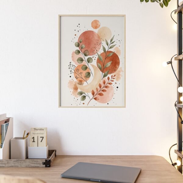 Boho Watercolor Print with Wooden Frame — Abstract Terracotta Leaves Poster - Image 3