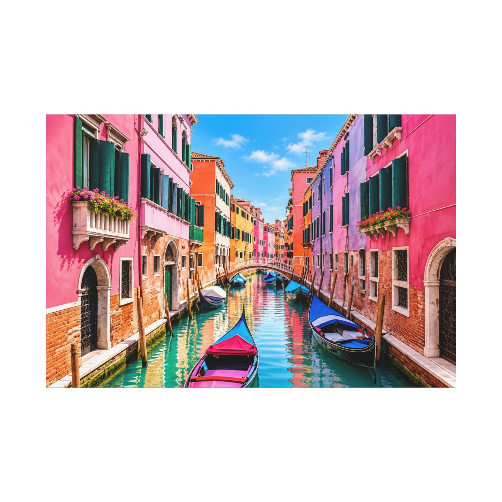 Venetian Canal Matte Canvas Wall Art — Colorful Venice Boat Print, Stretched 1.25" - Image 1