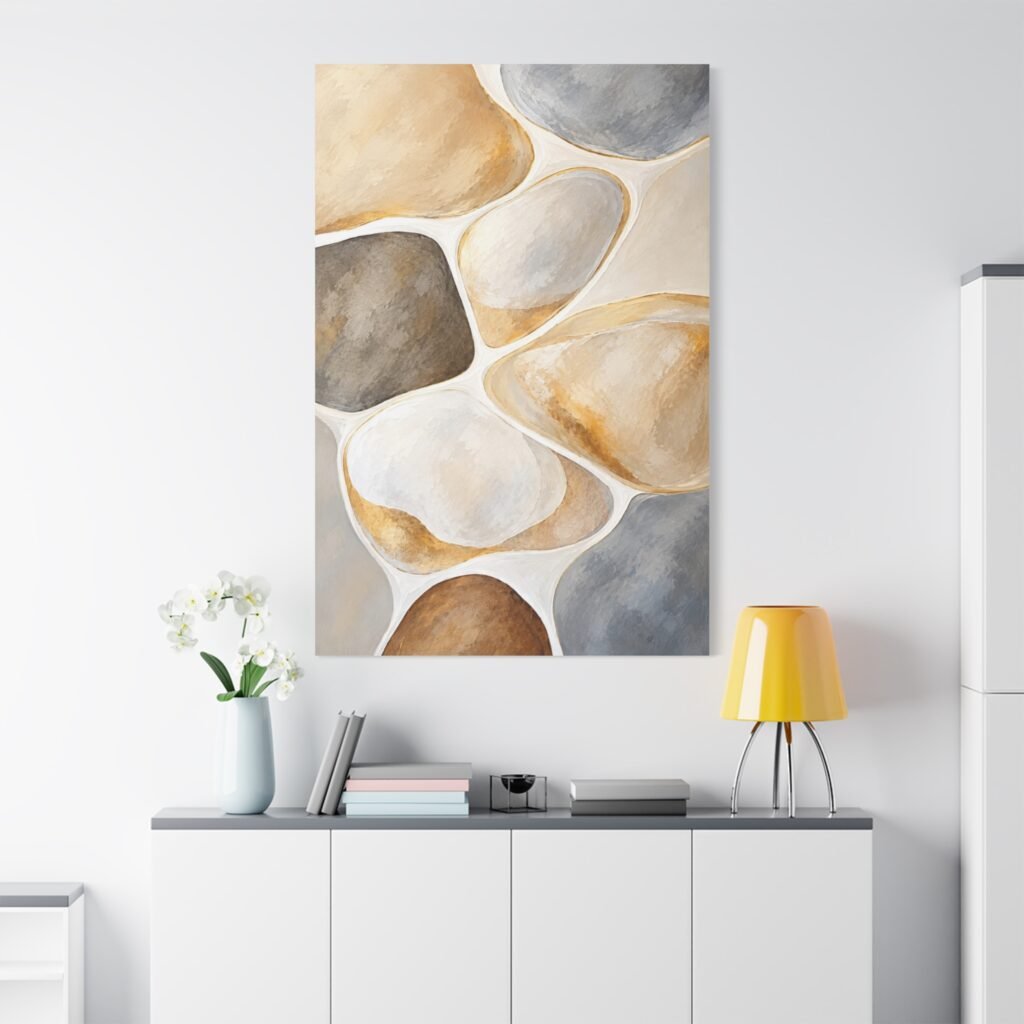 Abstract Pebble Art Canvas – Neutral Earthtone Wall Decor