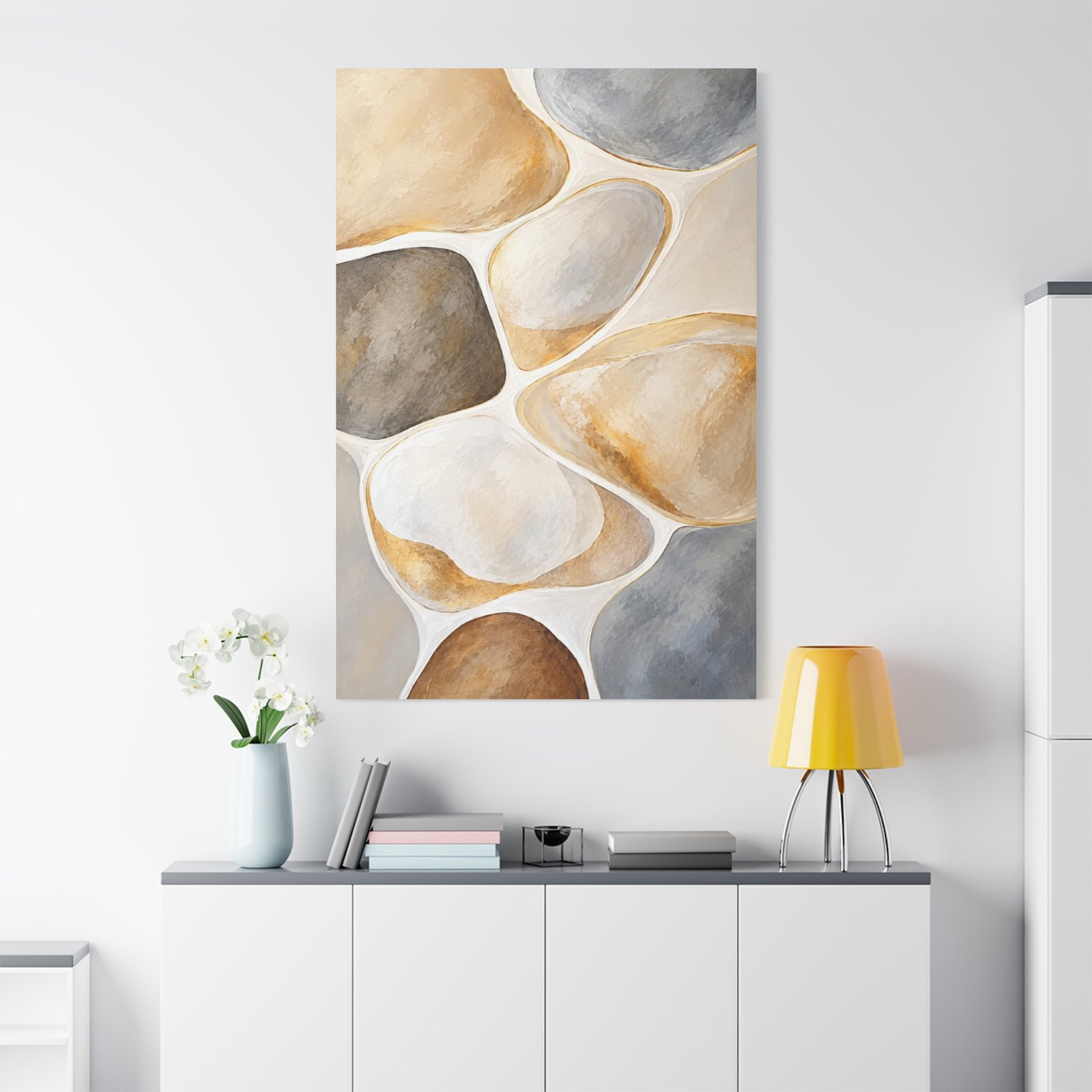 Abstract Pebble Art Canvas – Neutral Earthtone Wall Decor - Image 1