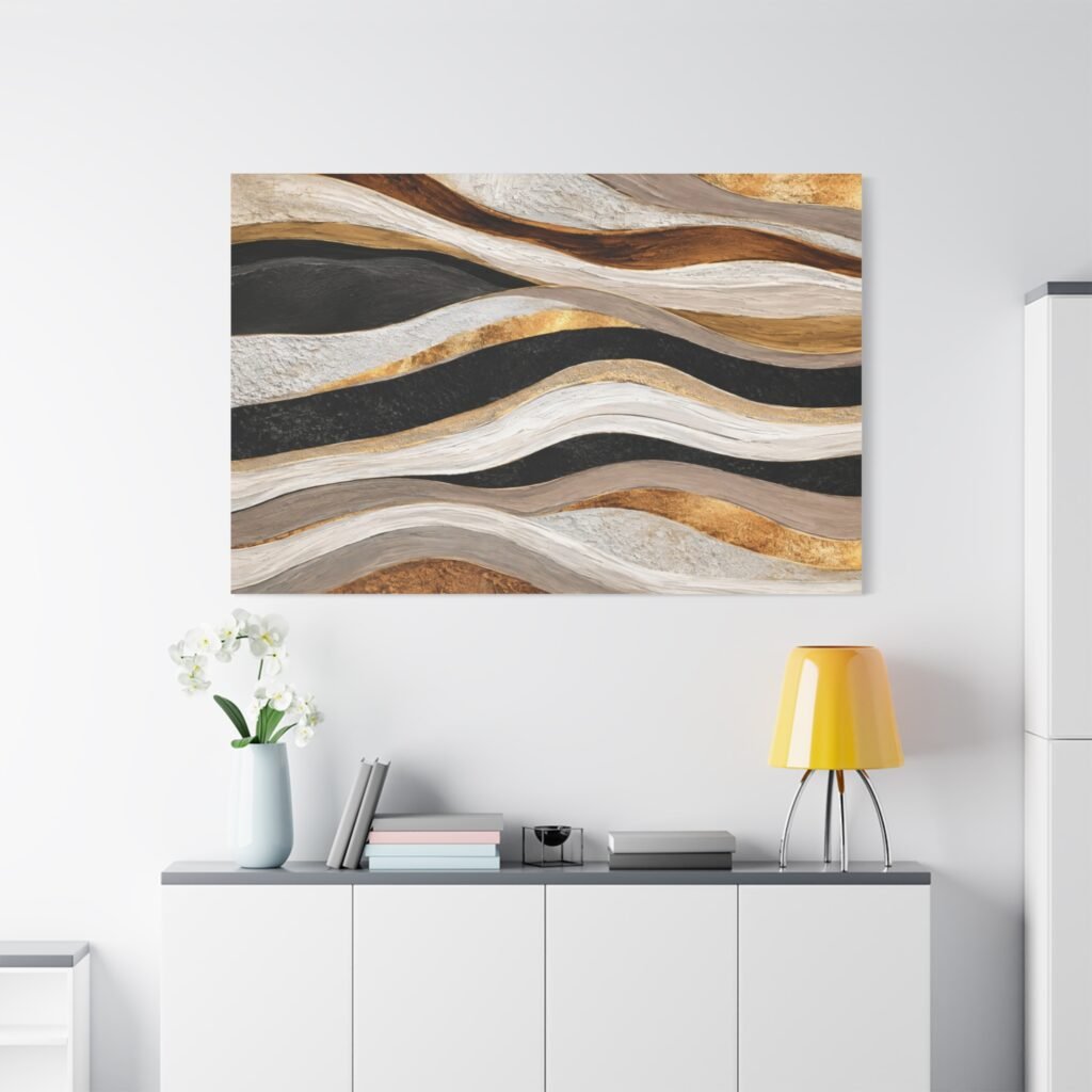 Abstract Wavy Gold & Black Matte Canvas Wall Art