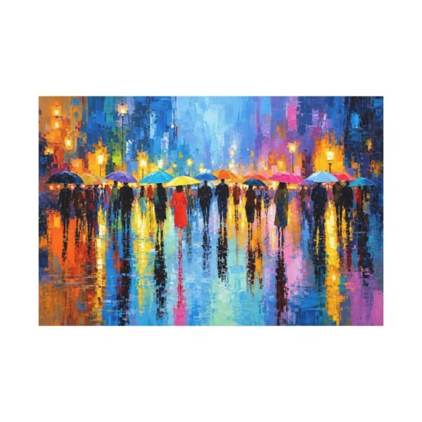 Colorful City Rainscape Matte Canvas Print — Stretched 1.25" Wall Art - Image 1