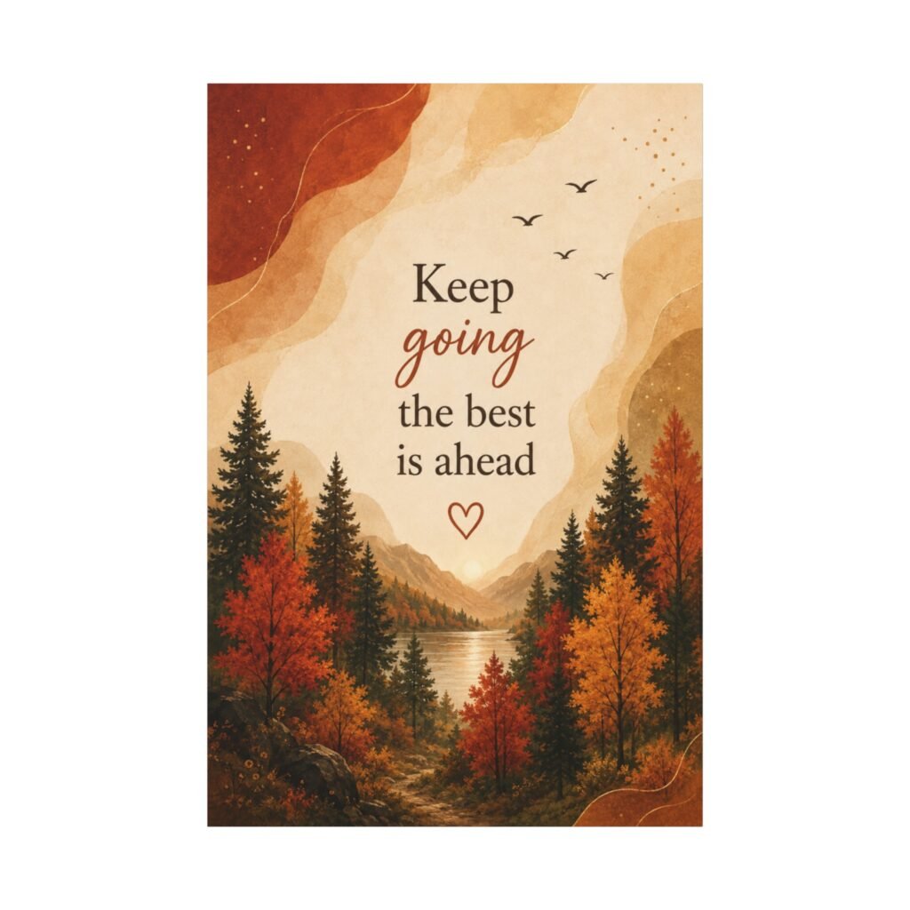 Canvas Wall Art - "Keep Going the Best Is Ahead" Autumn Landscape