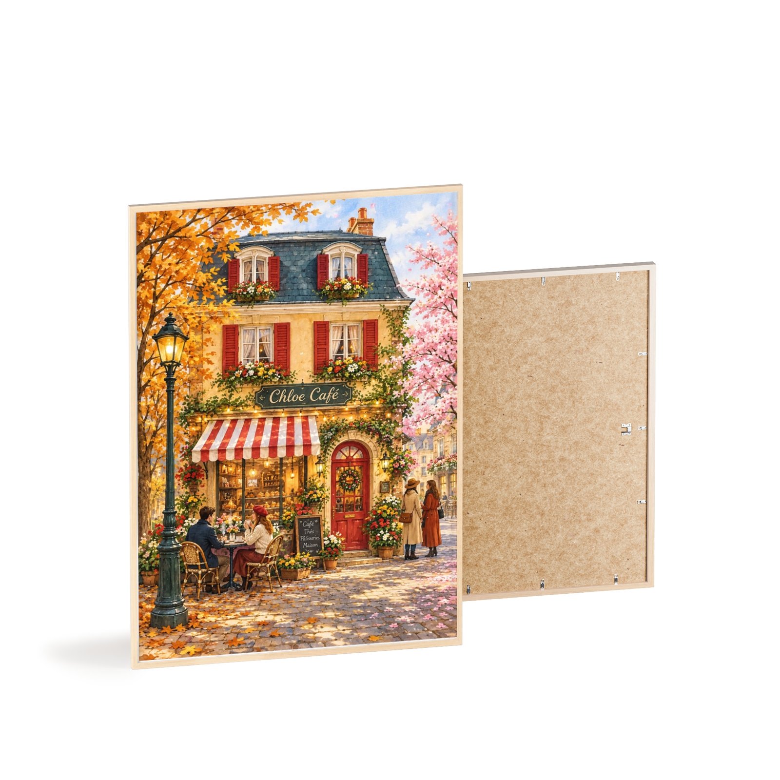 Café Street Scene Poster with Wooden Frame — Autumn Parisian Wall Art - Image 3