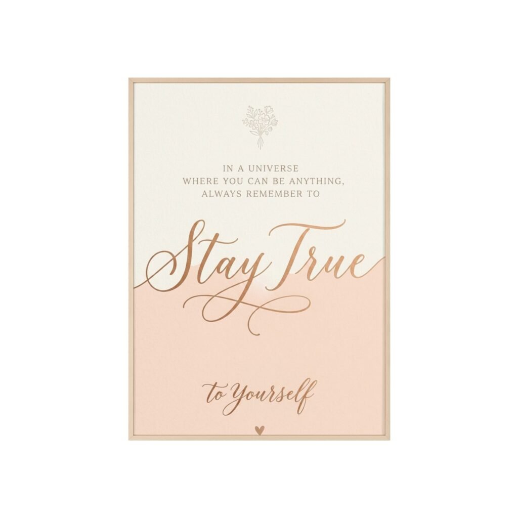 Stay True to Yourself Framed Poster — Inspirational Wall Art (Peach & Script)