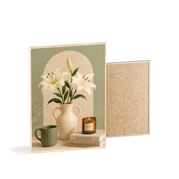 Framed Lily Still Life Poster – Vintage Vase & Candle Wall Art - Image 4