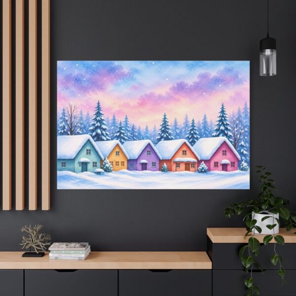 Winter Village Canvas Wall Art — Colorful Snowy Houses Matte Stretched Print - Image 4