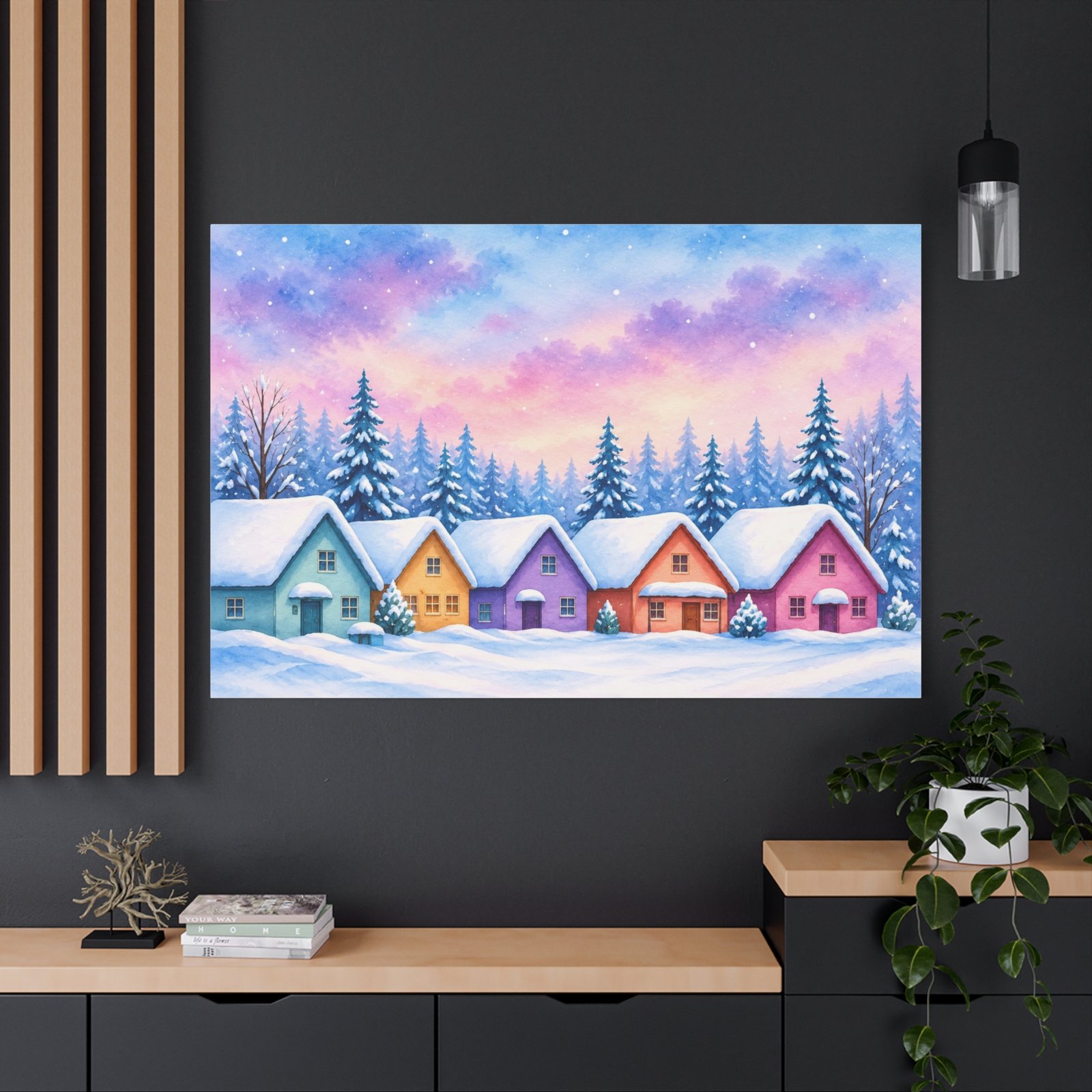 Winter Village Canvas Wall Art — Colorful Snowy Houses Matte Stretched Print - Image 4