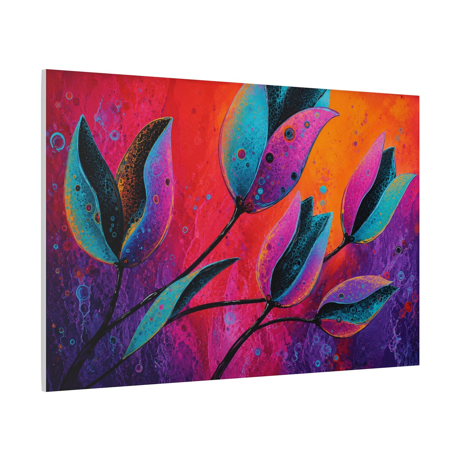Abstract Floral Canvas Print — Vibrant Teal & Fuchsia Leaves on Sunset Background - Image 3