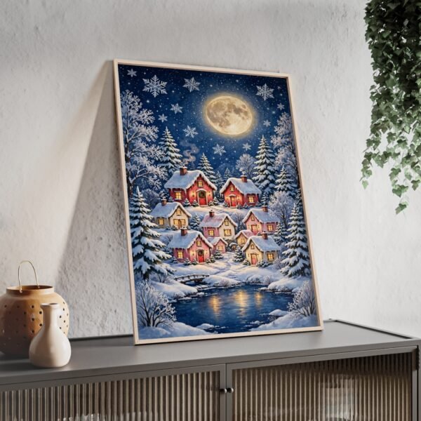Christmas Village Winter Moon Poster with Wooden Frame - Image 2