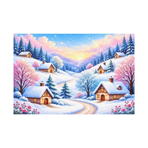 Winter Cottage Canvas Wall Art — Stretched Matte Landscape Print - Image 1