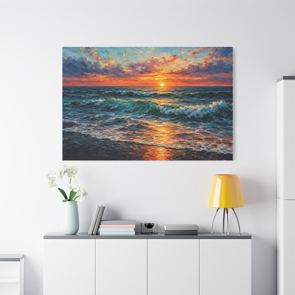 Sunset Ocean Canvas Print — Vibrant Seascape Matte Stretched Wall Art
