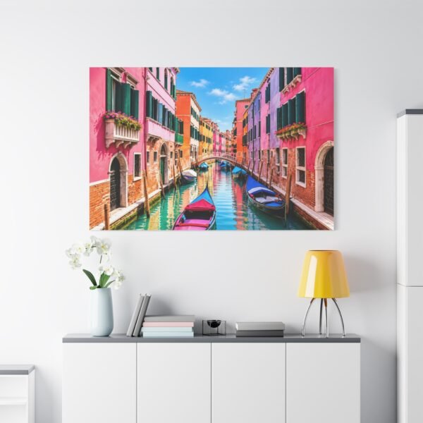 Venetian Canal Matte Canvas Wall Art — Colorful Venice Boat Print, Stretched 1.25" - Image 3