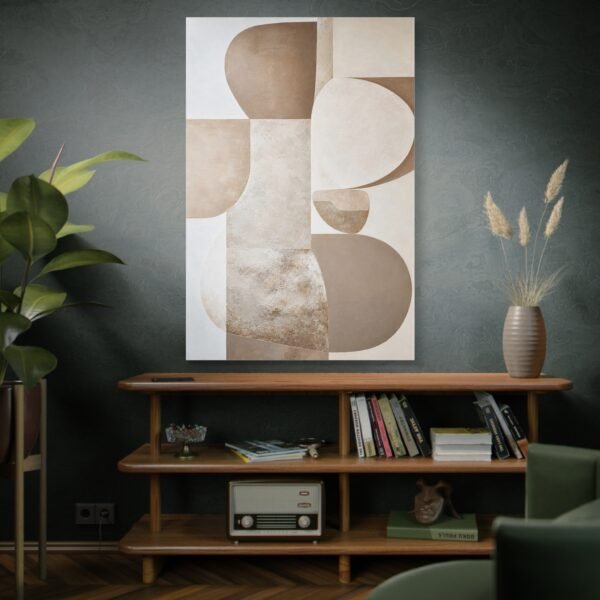 Neutral Abstract Canvas Wall Art – Beige Minimalist Geometric Stretched Canvas - Image 5