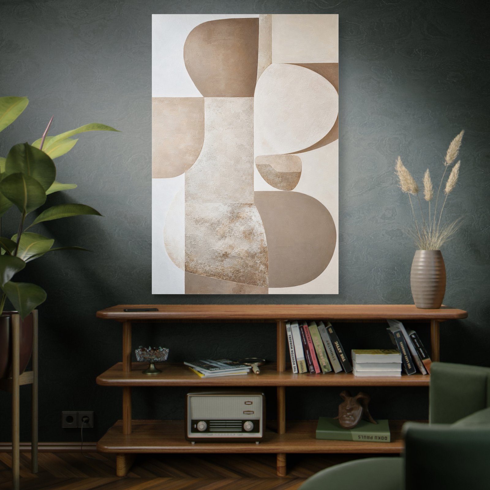 Neutral Abstract Canvas Wall Art – Beige Minimalist Geometric Stretched Canvas - Image 5