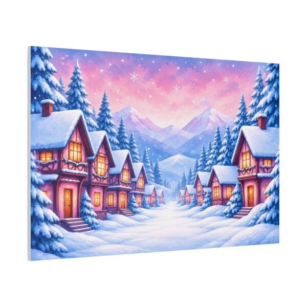 Winter Village Canvas Wall Art — Cozy Snowy Cabin Landscape Matte Stretched Print - Image 2