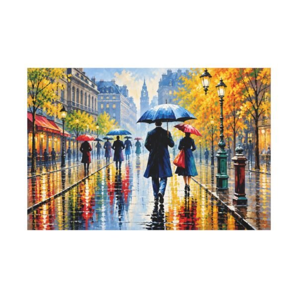 Rainy City Stroll Matte Canvas Wall Art — Stretched 1.25" - Image 1