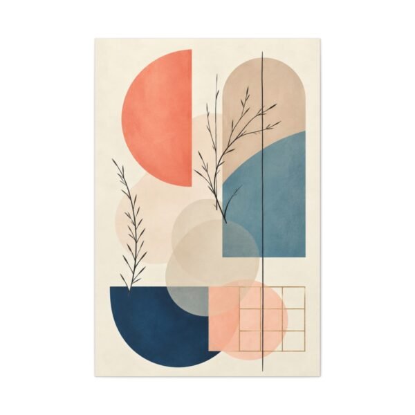 Abstract Geometric Canvas Wall Art — Modern Pastel Shapes with Botanical Line Accents - Image 2