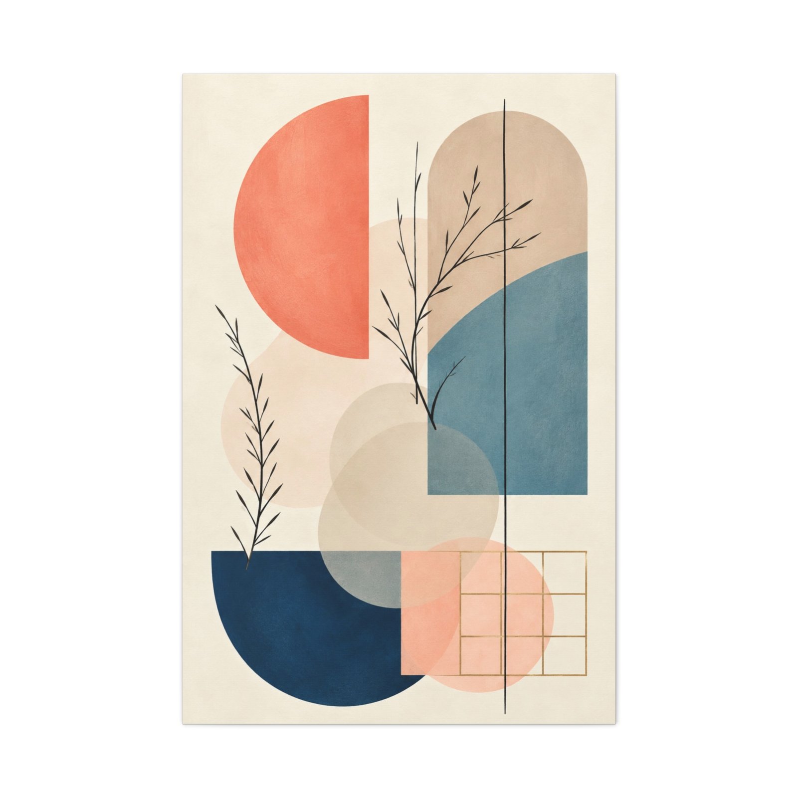 Abstract Geometric Canvas Wall Art — Modern Pastel Shapes with Botanical Line Accents - Image 2