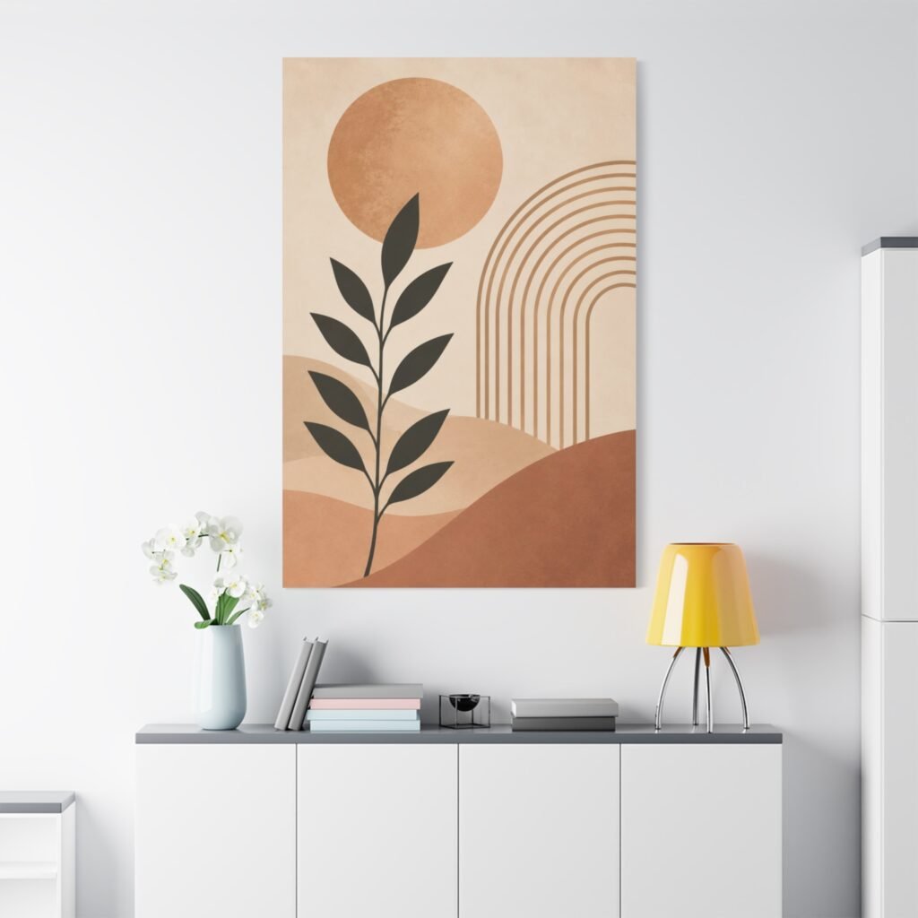 Abstract Terracotta Plant Canvas - Boho Sun & Rainbow Wall Art