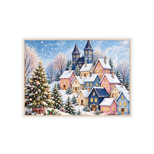 Framed Winter Village Poster – Snowy Christmas Town Wall Art - Image 1