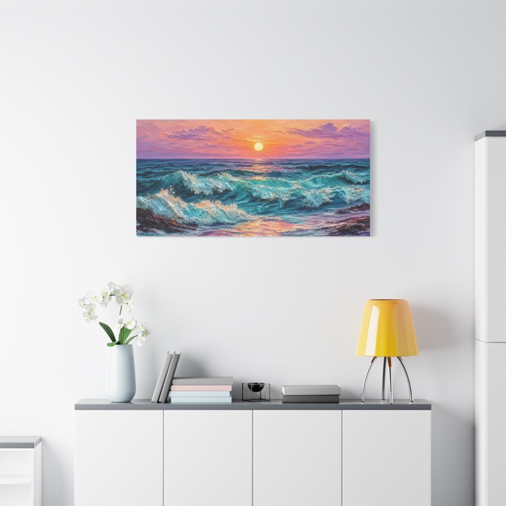 Sunset Ocean Waves Matte Canvas Print — Seaside Beach Wall Art