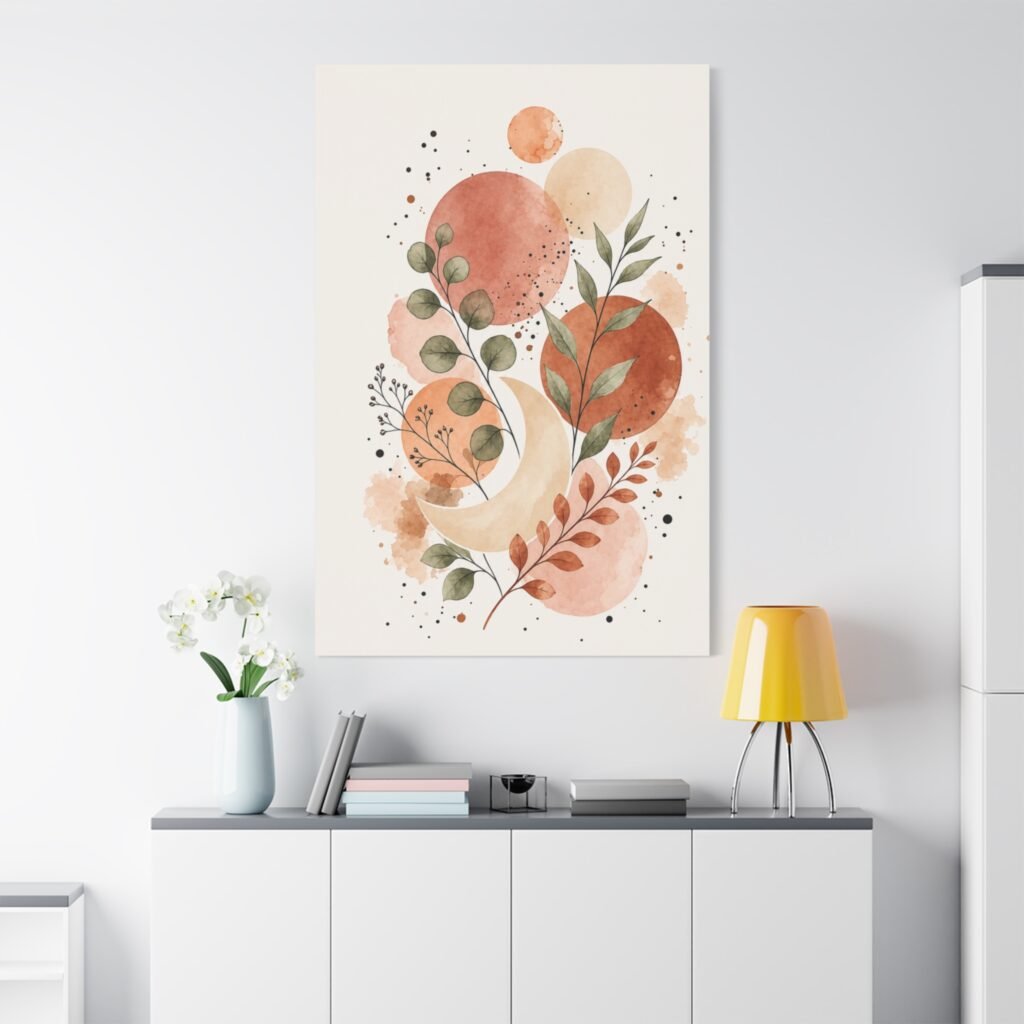 Boho Moon & Foliage Matte Canvas Wall Art
