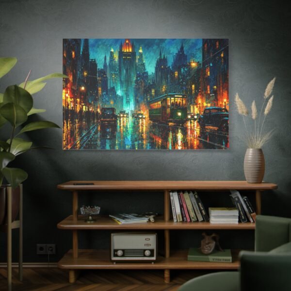 City Nightscape Matte Canvas Print — Rainy Neon Streetscape Wall Art - Image 5